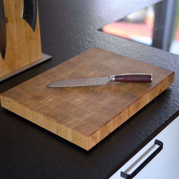 Stirnholz Schneidebrett Eiche – Massives Holz Schneidebrett handgefertigt